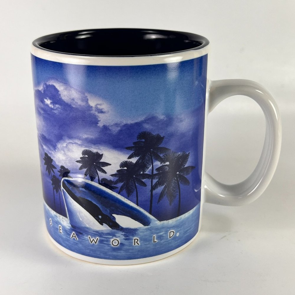 Sea World Coffee Tea Cup Mug 14oz Ceramic 3D Orca Whale Dolphin Penguin Souvenir